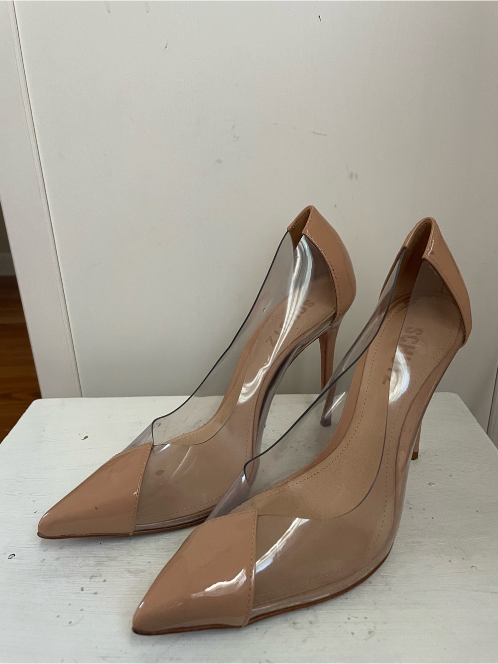 Schultz Nude Pointed-Toe Clear Panel Stiletto Pumps